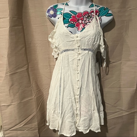 Lulus Off White Button Down Dress Cold Shoulder - Picture 2 of 5